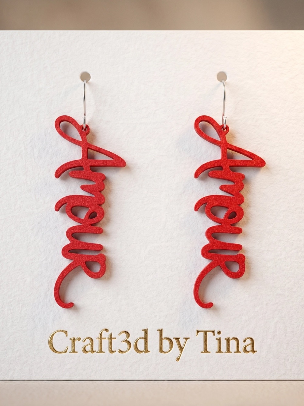 Red 'Amour' Script Earrings